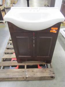 lot 193 image: Glacier Bay Chelsea 26.5 in. W x 17.5 in. D x 36.13 in. H Vanity in Cognac with Porcelain Vanity Top in White with White Basin CH24P2-CG