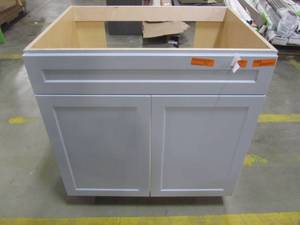 lot 233 image: Hampton Bay Designer Series Melvern Assembled 33x34.5x23.75 in. Sink Base Kitchen Cabinet in Heron Gray BS33-MLGR