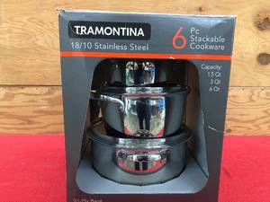 lot 428 image: Tramontina 6 Pc. Stainless Steel Stackable Cookware