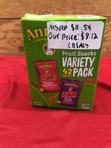 lot 449 image: Annies Fruit Snacks 42 Variety Pack, Retail $11.59