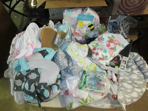 lot 139 image: Baby Lot- Huge Assortment of Baby Items, Blankets, Car Seat Covers, Baby Eisenstein Toy, Play mat, Towels, Nooks, Etc.. See Photos