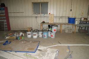 Paint, Paint Nozzles, Tools, Shelf and Contents