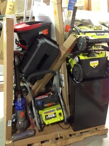 Pallet with big box items from major retailer. They are customer returns. Some of the contents of this pallets are  Grill vacuum shelf tiles cabinet table saw lawn mowers pressure washer and much more