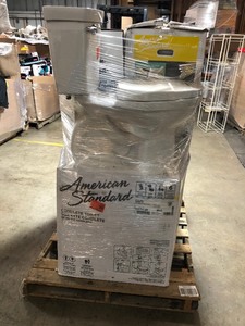 Large pallet lot of 6 good inspected and complete toilets new open box American standard Champion Max 4 Cadet and more