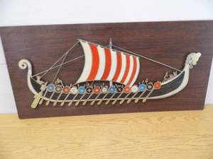 Metal Viking Ship on Wood