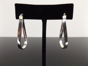 .925 Sterling Silver Wide Oval Hoop Hinged Post Clasp Earrings