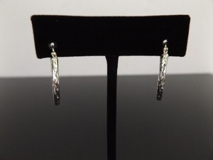.925 Sterling Silver Etched Hoop Hinged Post Clasp Earrings
