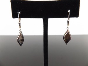 .925 Sterling Silver Black Abalone Pearl Hook Clasp Dangle Earrings