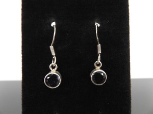 .925 Sterling Silver Faceted Black Sapphire Hook Dangle Earrings