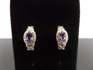 .925 Sterling Silver Diamond Accented Amethyst Vermeil Post Earrings