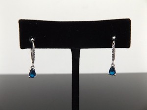 .925 Sterling Silver Sapphire Crystal Hook Clasp Dangle Earrings