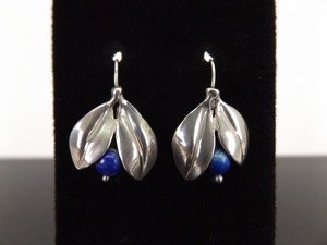 .925 Sterling SilverBlue Lapis Blueberry Leaf Hook Earrings