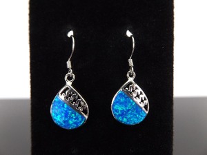 .925 Sterling Silver Inlayed Opal Hook Dangle Earrings