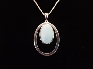 .925 Sterling Silver Light Blue Mother of Pearl Pendant Necklace