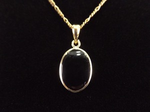 .925 Sterling Silver Inlayed Onyx Vermeil Pendant Necklace