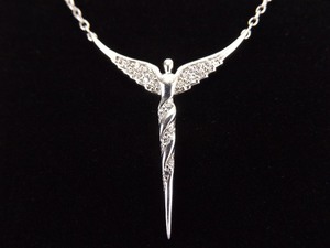 .925 Sterling Silver Crystal Winged Goddess Pendant Necklace