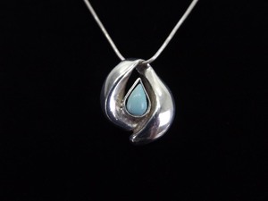 .925 Sterling Silver Light Turquoise Slide Pendant Necklace