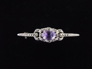 .925 Sterling Silver Art Nouveau Amethyst Brooch