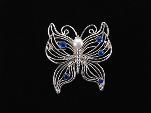 .925 Sterling Silver Filigree Pearl Butterfly Brooch