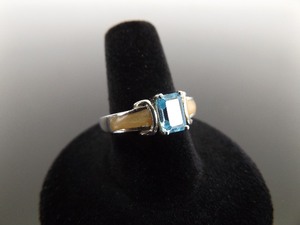 .925 Sterling Silver Emerald Cut Topaz Ring Size 8