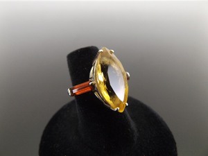 .925 Sterling Silver Citrine and Carnelian Crystal Ring Size 5.75