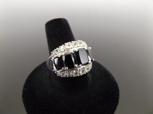 .925 Sterling Silver Black Onyx Crystal Ring Size 9