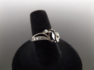 .925 Sterling Silver Art Nouveau Marquise Cut Black Onyx Ring Size 7.5
