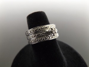 .925 Sterling Silver 3 Band Diamond Wedding Ring Set Size 6