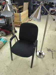 lot 577 image: BRUSHED SILVER FLOOR LAMPS AND OFFICE STOR-PLUS CHAIR
