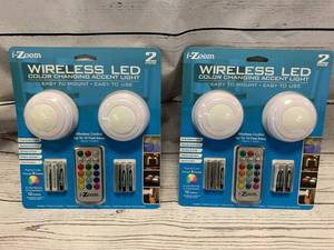 Lot of 2 Wireless LED Color Changing 2 Pack Lights w Remote