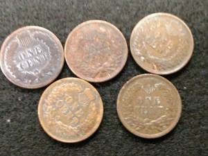 lot 201 image: (5) Indian Head Cents...