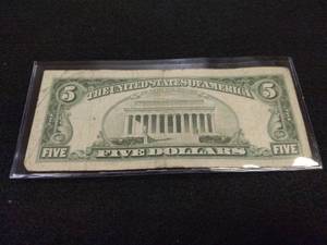 lot 219 image: 1963 Star Note Five Dollar Red Seal...