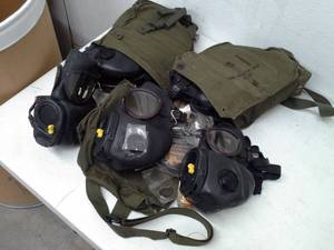 lot 13 image: Lot of (8) US Army Protective Field Masks and Bags
