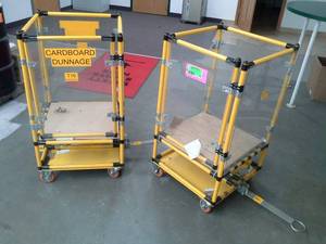 Lot of (2) Commercial Cardboard Dunnage Carts with Tow Hitch Assembly