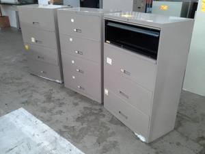 lot 75 image: Lot of (3) Metal Lateral File Cabinet 4-Locking Drawer