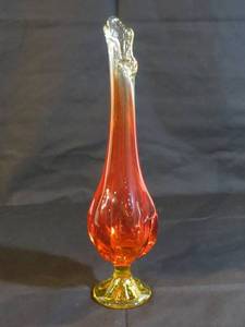 14 Red & Yellow Strech Glass Viking Vase