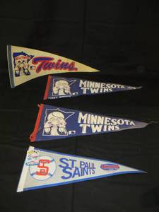 4 Vintage MN Twins & St. Paul Saints Felt Pennants