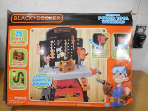 lot 39 image: BLACKDECKER Black  Decker Junior Power Workbench Workshop with Realistic Action Lights &