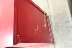 lot F13 image: NICE RED CABINET WITH GLASS SHELF SMALL DAMAGE IN BACK
