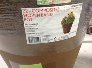 22 in. D Composite Faux Woven Band Pot in White Wash Chocolate Brown in good condition