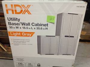 HDX 36 in. H x 30 in. W X 19 in. D Stackable Utility BaseWall Freestanding Cabinet in Light Grey open box in good condition