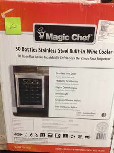Magic Chef 23.4 in. W 50-Bottle Wine Cooler in Stainless Steel in good condition