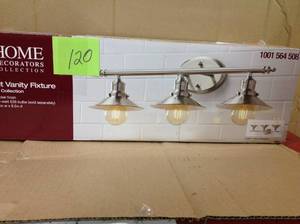 Glenhurst 3-Light Brushed Nickel Retro Vanity Light with Metal Shades in good condition