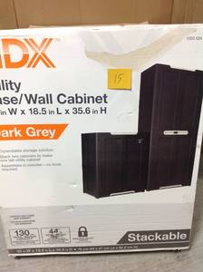 lot 15 image: HDX 36 in. H x 30 in. W x 19 in. D Stackable Utility BaseWall Freestanding Cabinet in Dark Grey in very good condition