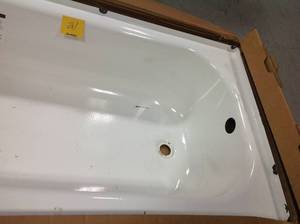 lot 21 image: Aloha 60 in. Right Drain Rectangular Alcove Soaking Bathtub in White SEE PHOTO DAMAGE