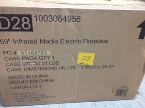 lot 28 image: Edenfield 59 in. Freestanding Infrared Electric Fireplace TV Stand in Espresso by Home Decorators not used