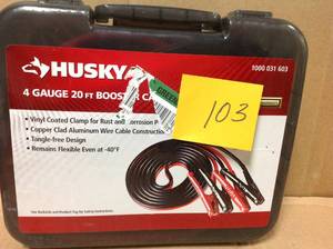 lot 103 image: Husky 20 ft. 4-Gauge UL Booster Cable in very good condition