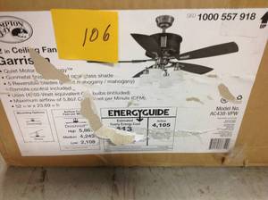 lot 106 image: Hampton Bay Garrison 52 Gunmetal Ceiling Fan in very good condition