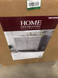 lot 124 image: Home Decorators Collection Sedgewood 36-12 in. W Bath Vanity in Dove Gray with Solid Surface Technology Vanity Top in Arctic with White Sink
