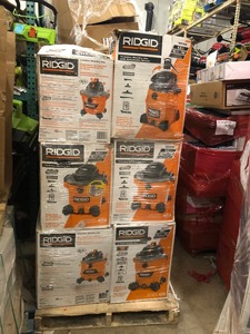 lot 127 image: Pallet of assorted Ridgid Vacuums different sizes and conditions ( 12 pc)
